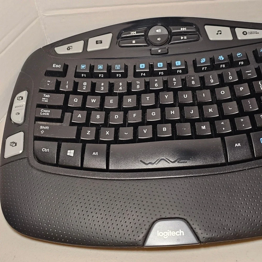 Logitech K350 Wireless Wave Ergonomic Keyboard Black Tested Works No USB Dongle